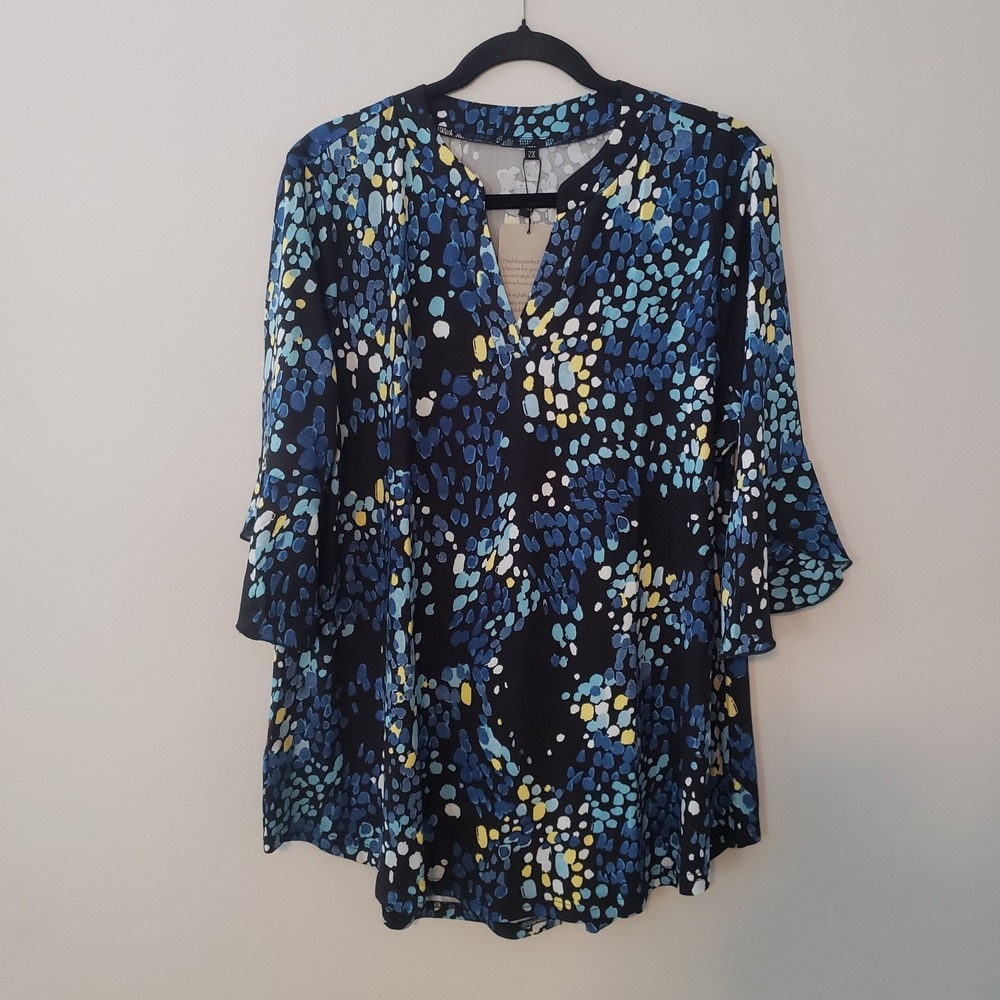 Womens Abstract Dot Print Tunic Top SZ 2X Soft‎ Stretch Comfort 3/4 Flare Sleeve